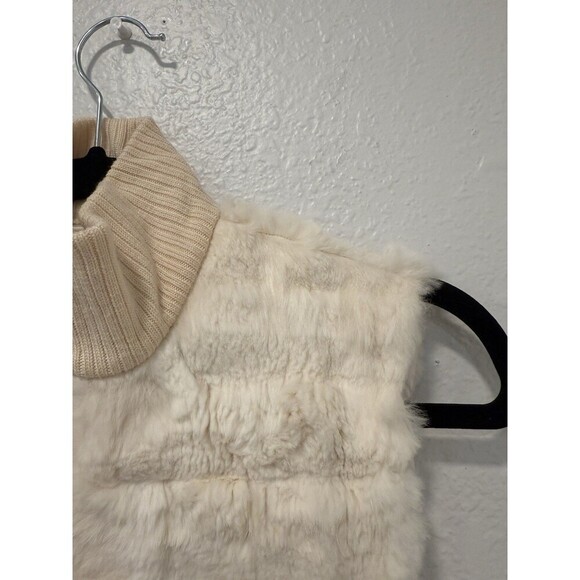 St.John Rabbit  by marie grey Fur Vest Full Zip Silk Lined Lamb Leather Trim - Picture 4 of 12